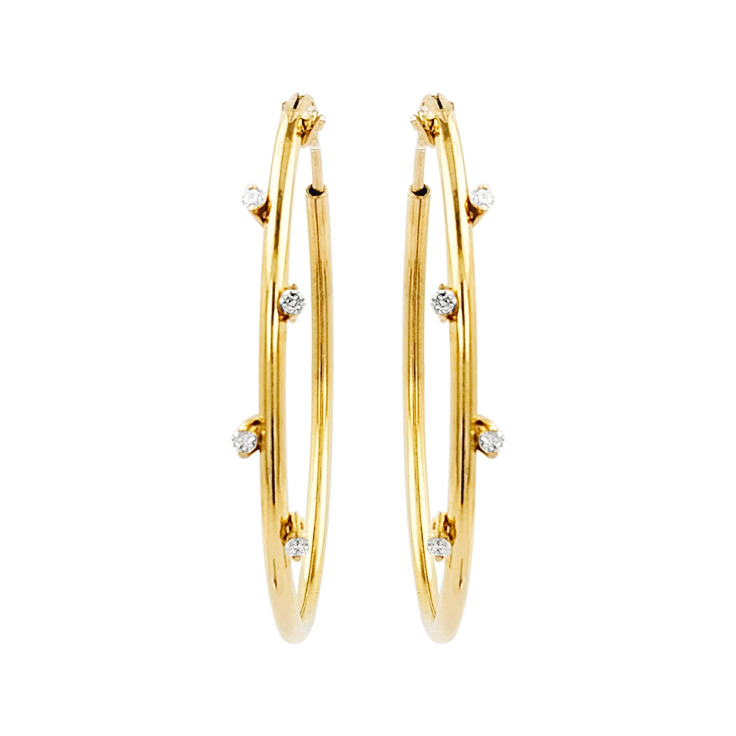32MM Five Stone Tube Hoop with Diamonds in 14K Gold Plated Silver | Best For Daily/Party Wear | Ideal Gift for All Occasions
