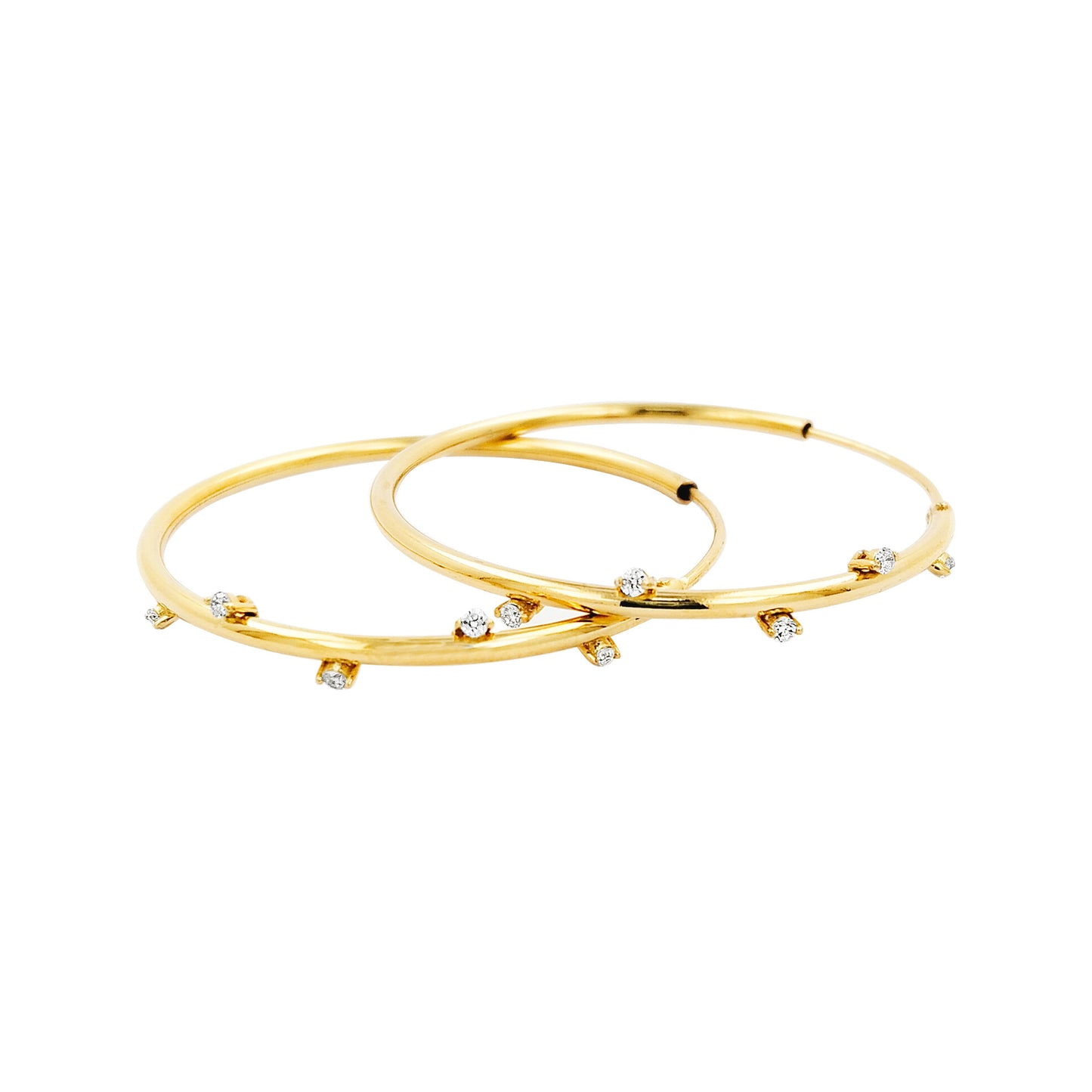 32MM Five Stone Tube Hoop with Diamonds in 14K Gold Plated Silver | Best For Daily/Party Wear | Ideal Gift for All Occasions