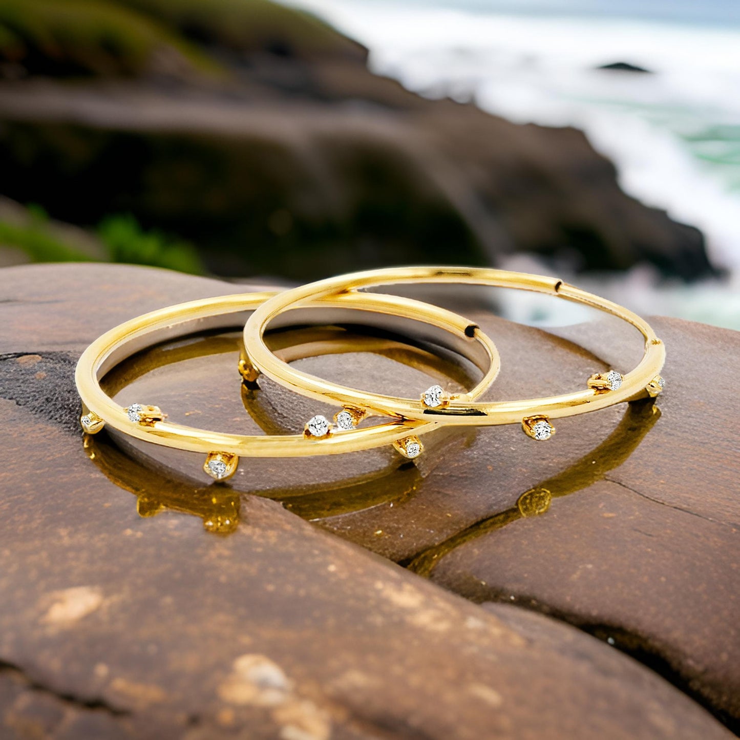 32MM Five Stone Tube Hoop with Diamonds in 14K Gold Plated Silver | Best For Daily/Party Wear | Ideal Gift for All Occasions