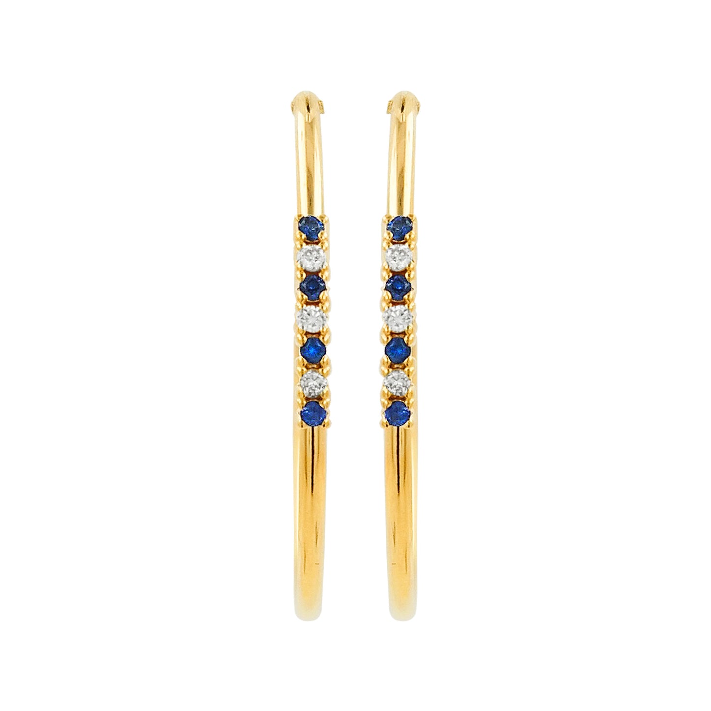 32MM Blue SapphireTube Hoop Earrings with Diamonds in 14K Gold Plated Silver | Best for Daily & Party Wear | Ideal Gift for Loved Ones