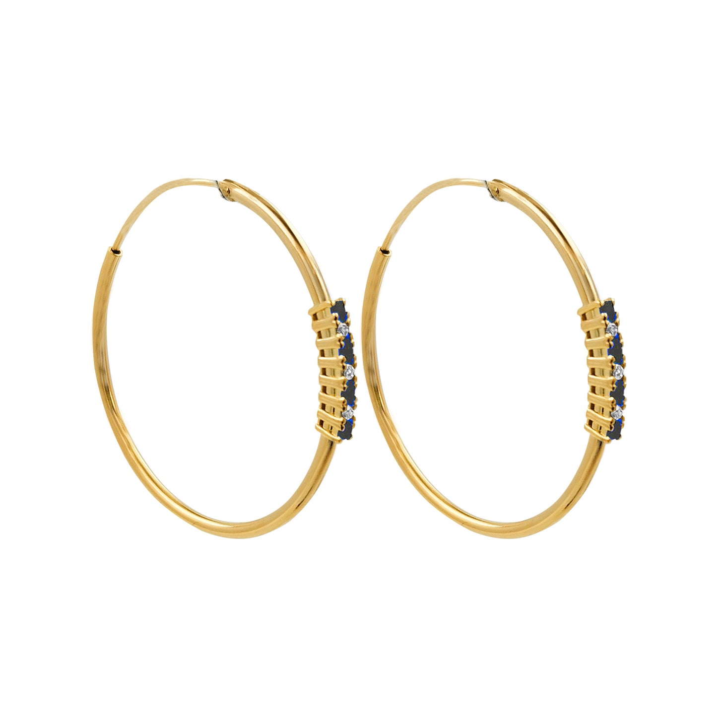 32MM Blue SapphireTube Hoop Earrings with Diamonds in 14K Gold Plated Silver | Best for Daily & Party Wear | Ideal Gift for Loved Ones