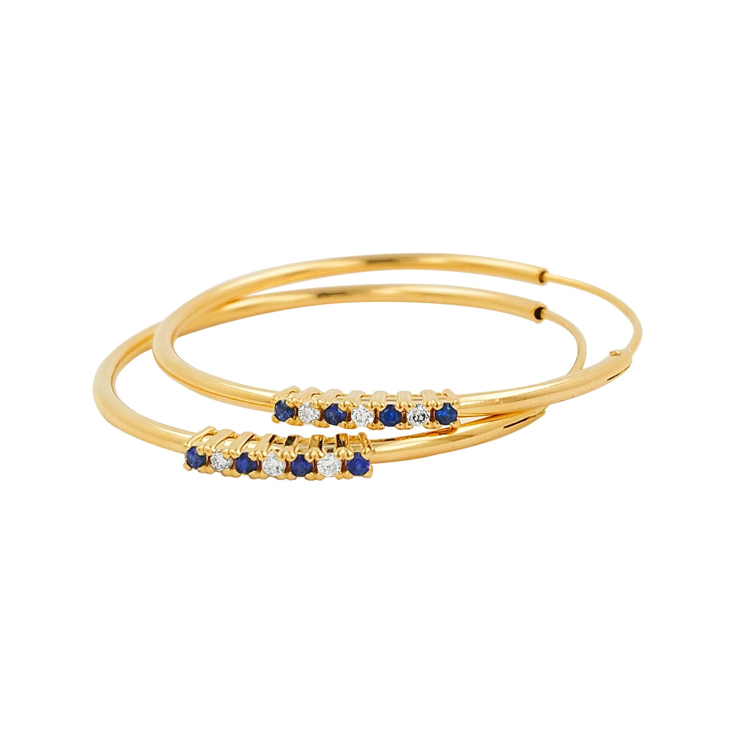 32MM Blue SapphireTube Hoop Earrings with Diamonds in 14K Gold Plated Silver | Best for Daily & Party Wear | Ideal Gift for Loved Ones