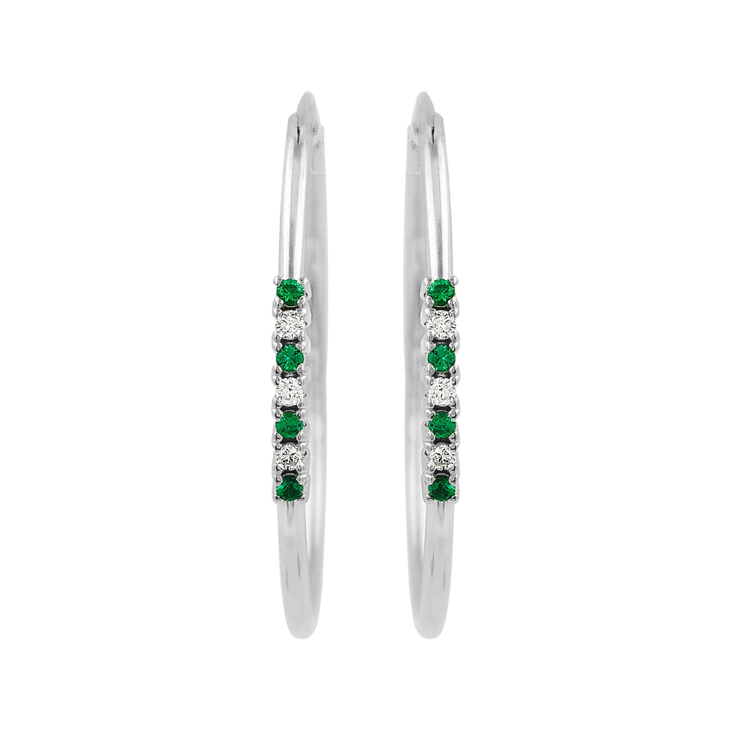 32MM Green Emerald Tube Hoop Earrings with Diamonds in 14K Gold Plated Silver | Best for Daily & Party Wear | Ideal Gift for Loved Ones