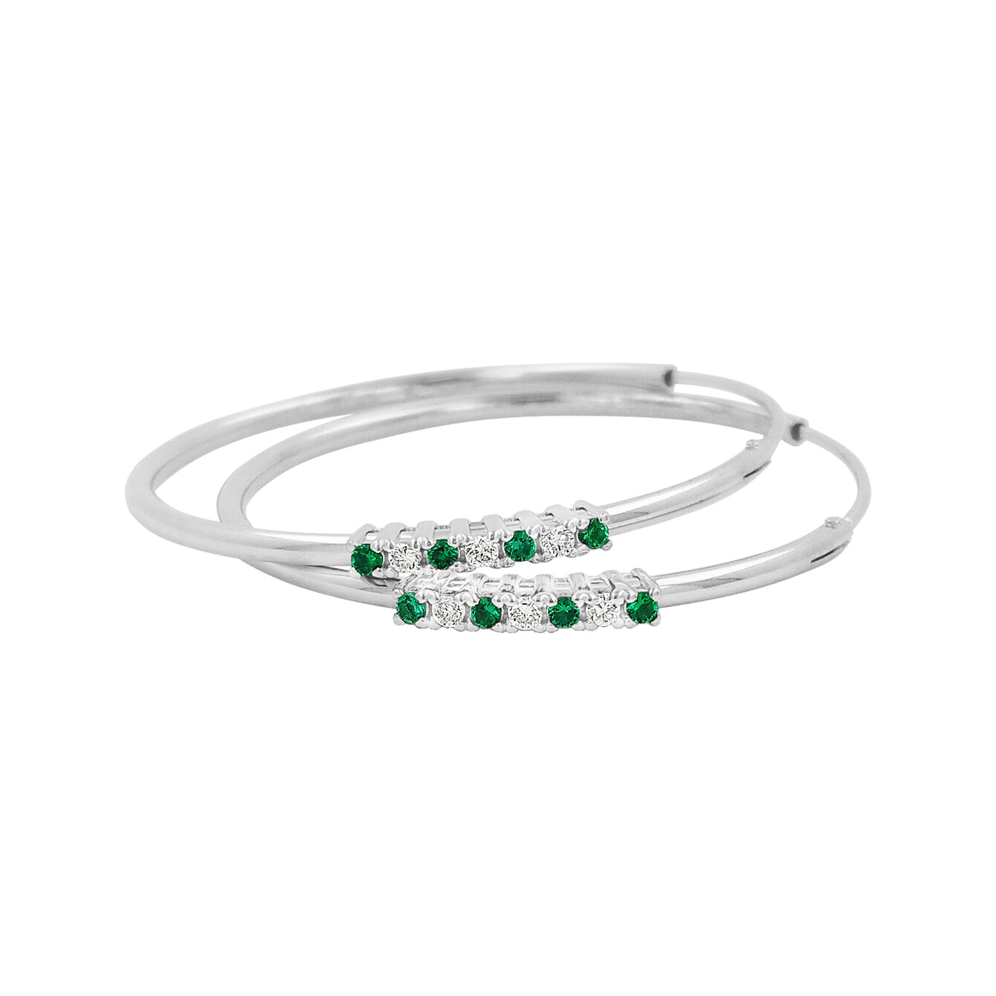 32MM Green Emerald Tube Hoop Earrings with Diamonds in 14K Gold Plated Silver | Best for Daily & Party Wear | Ideal Gift for Loved Ones