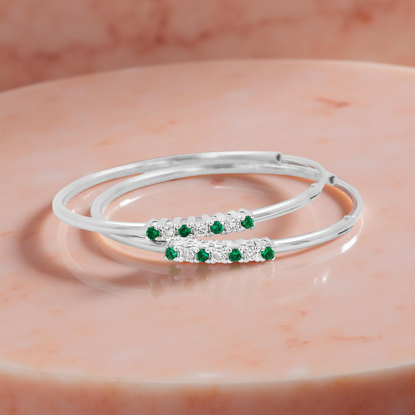 32MM Green Emerald Tube Hoop Earrings with Diamonds in 14K Gold Plated Silver | Best for Daily & Party Wear | Ideal Gift for Loved Ones