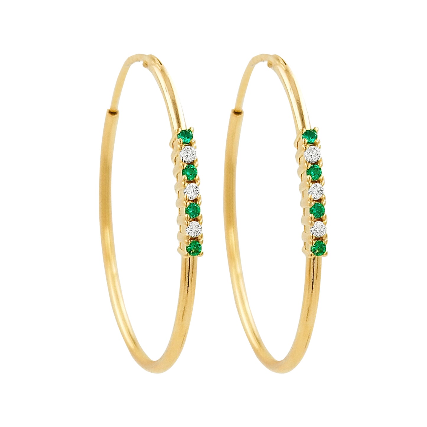32MM Green Emerald Tube Hoop Earrings with Diamonds in 14K Gold Plated Silver | Best for Daily & Party Wear | Ideal Gift for Loved Ones