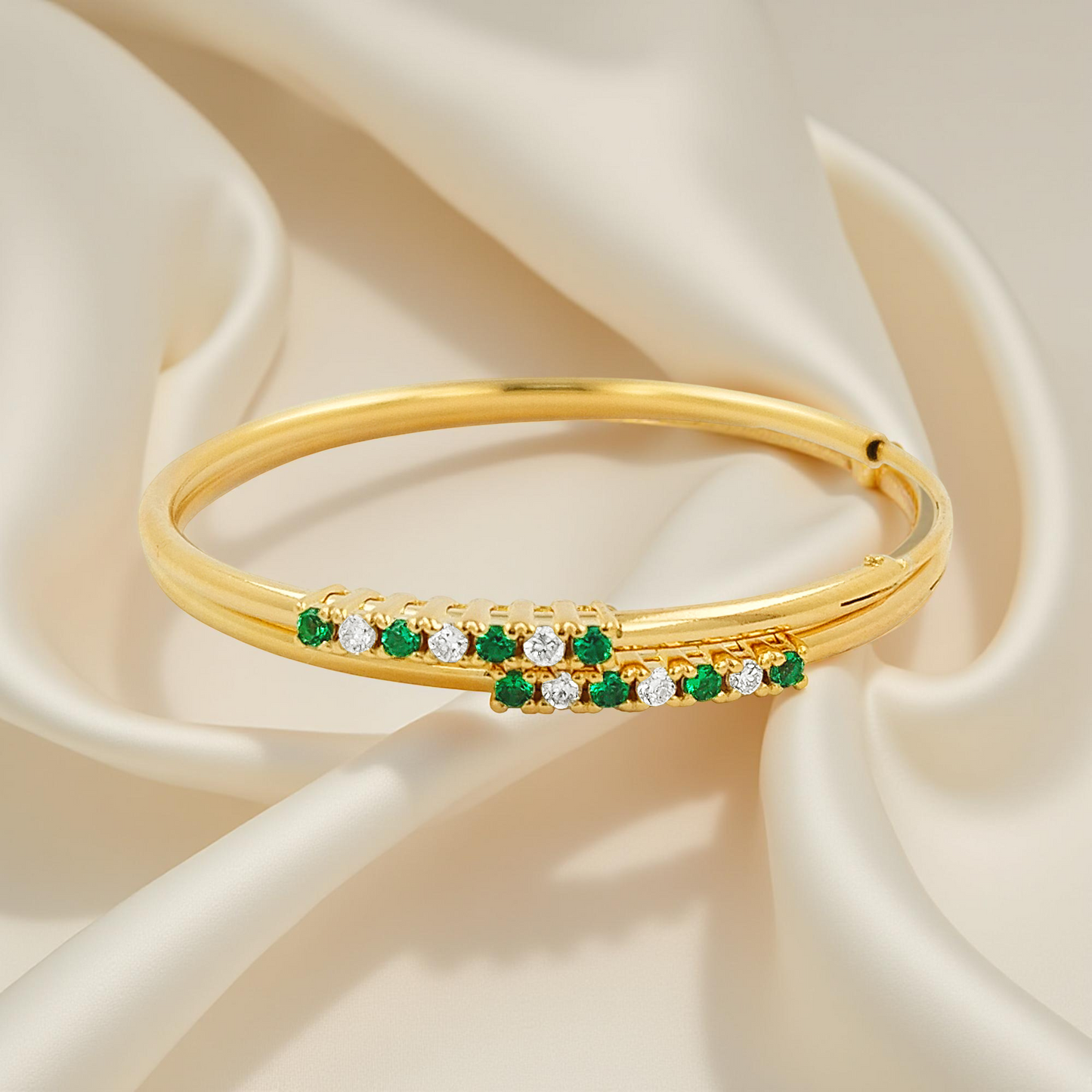 32MM Green Emerald Tube Hoop Earrings with Diamonds in 14K Gold Plated Silver | Best for Daily & Party Wear | Ideal Gift for Loved Ones