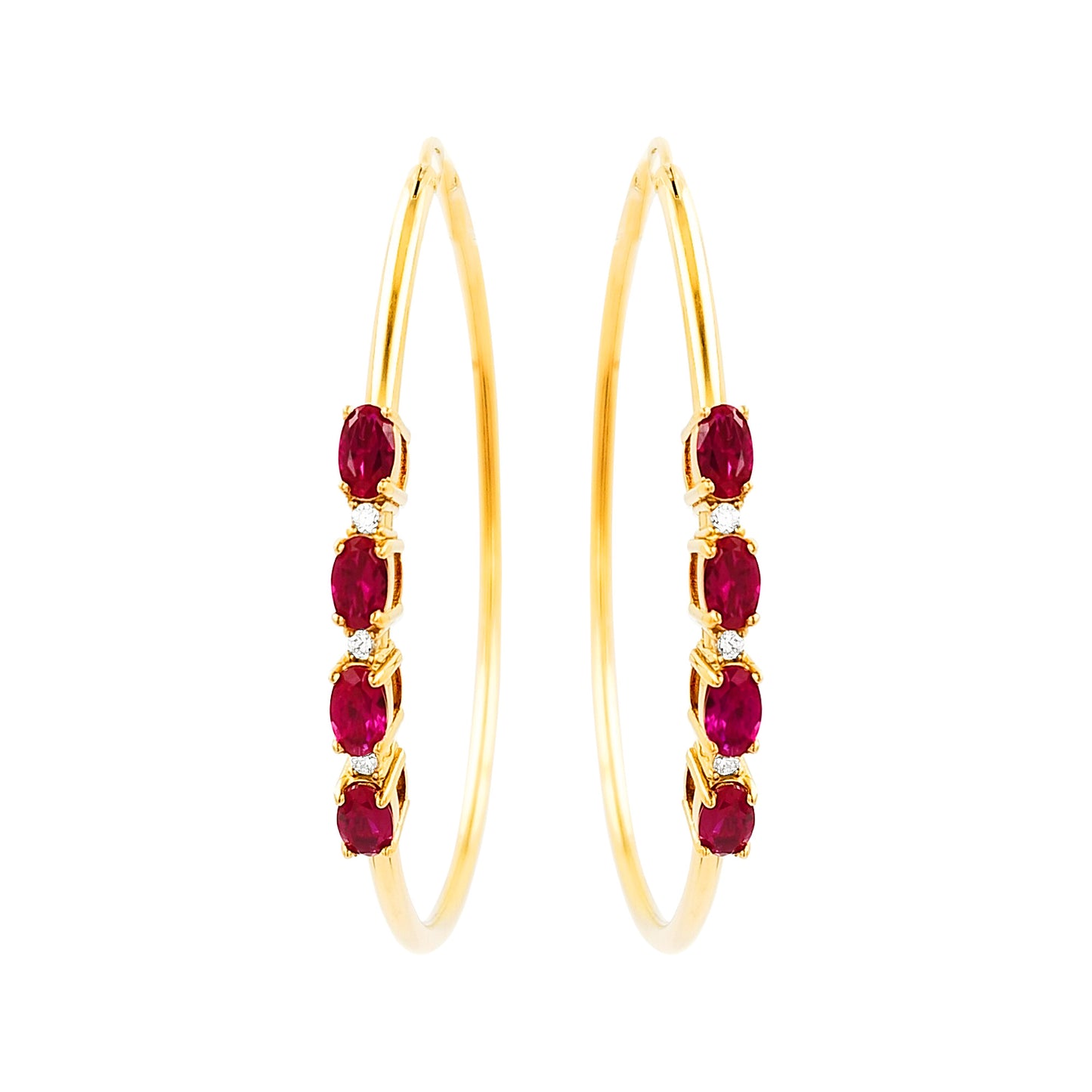 50MM Red Ruby Tube Hoop with Diamonds in 14K Yellow Gold Plated Silver | Perfect For Daily/Party Wear | Ideal Gift for All Occasions
