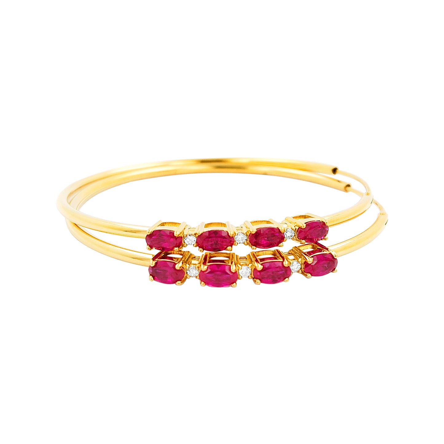 50MM Red Ruby Tube Hoop with Diamonds in 14K Yellow Gold Plated Silver | Perfect For Daily/Party Wear | Ideal Gift for All Occasions