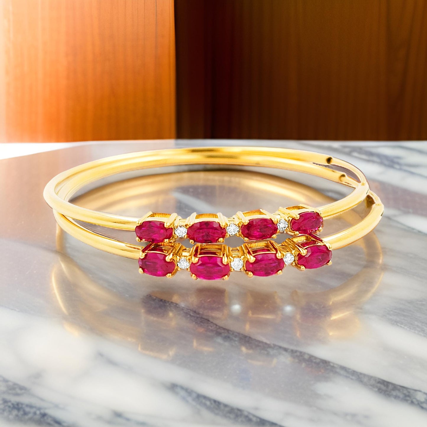 50MM Red Ruby Tube Hoop with Diamonds in 14K Yellow Gold Plated Silver | Perfect For Daily/Party Wear | Ideal Gift for All Occasions