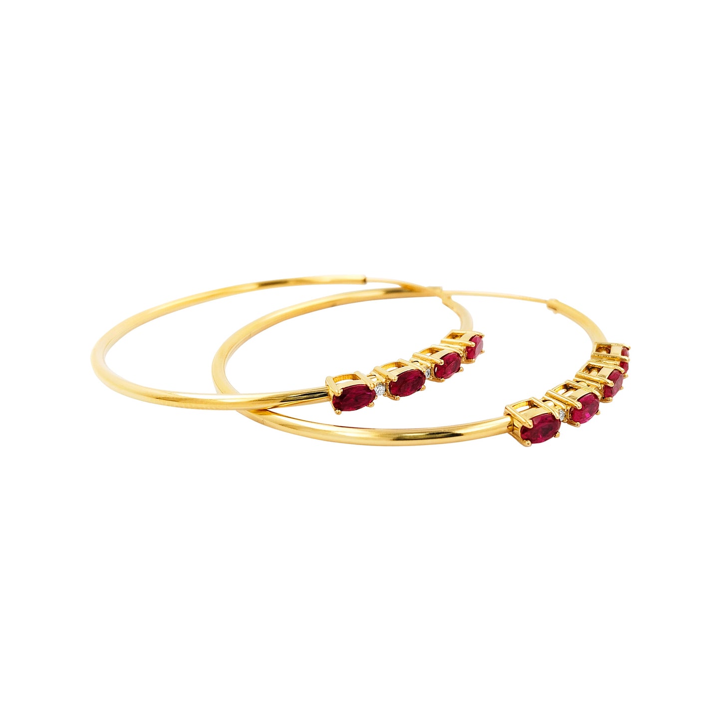 50MM Red Ruby Tube Hoop with Diamonds in 14K Yellow Gold Plated Silver | Perfect For Daily/Party Wear | Ideal Gift for All Occasions