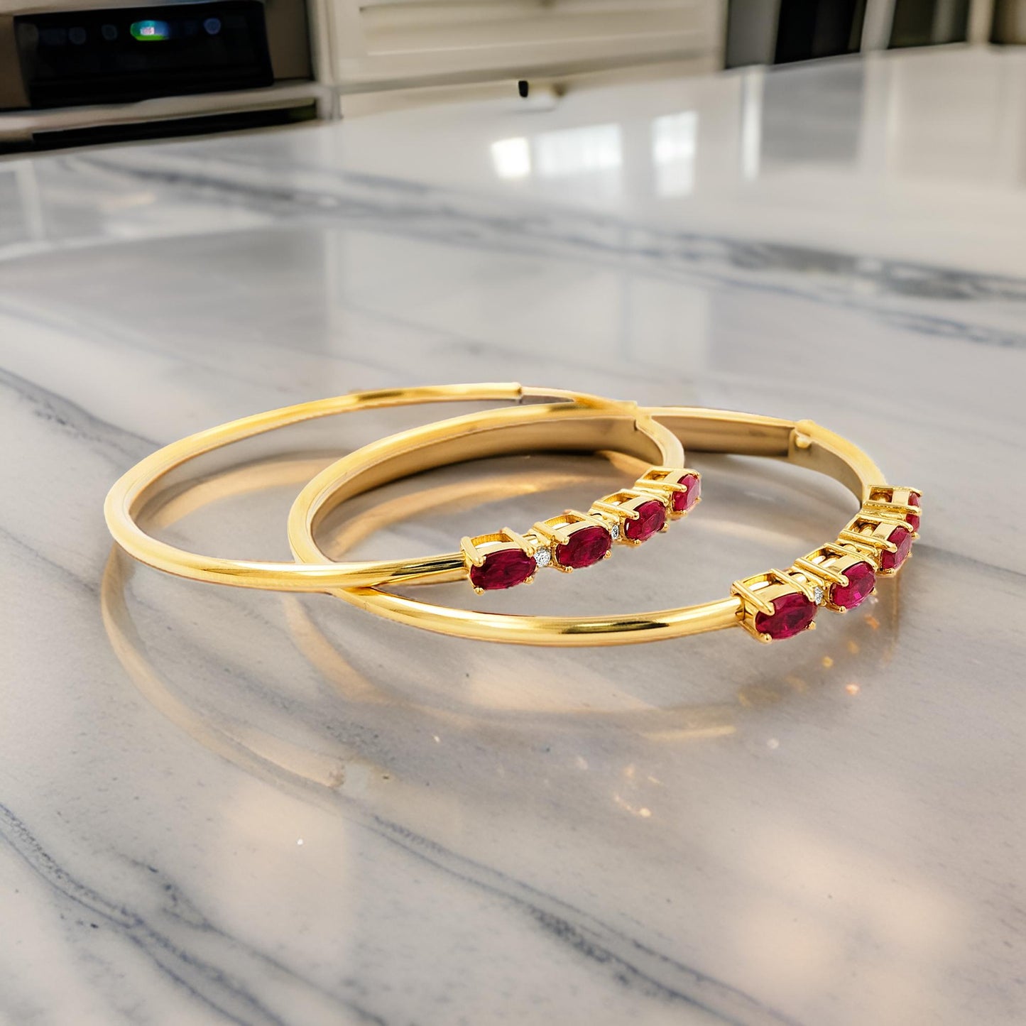 50MM Red Ruby Tube Hoop with Diamonds in 14K Yellow Gold Plated Silver | Perfect For Daily/Party Wear | Ideal Gift for All Occasions