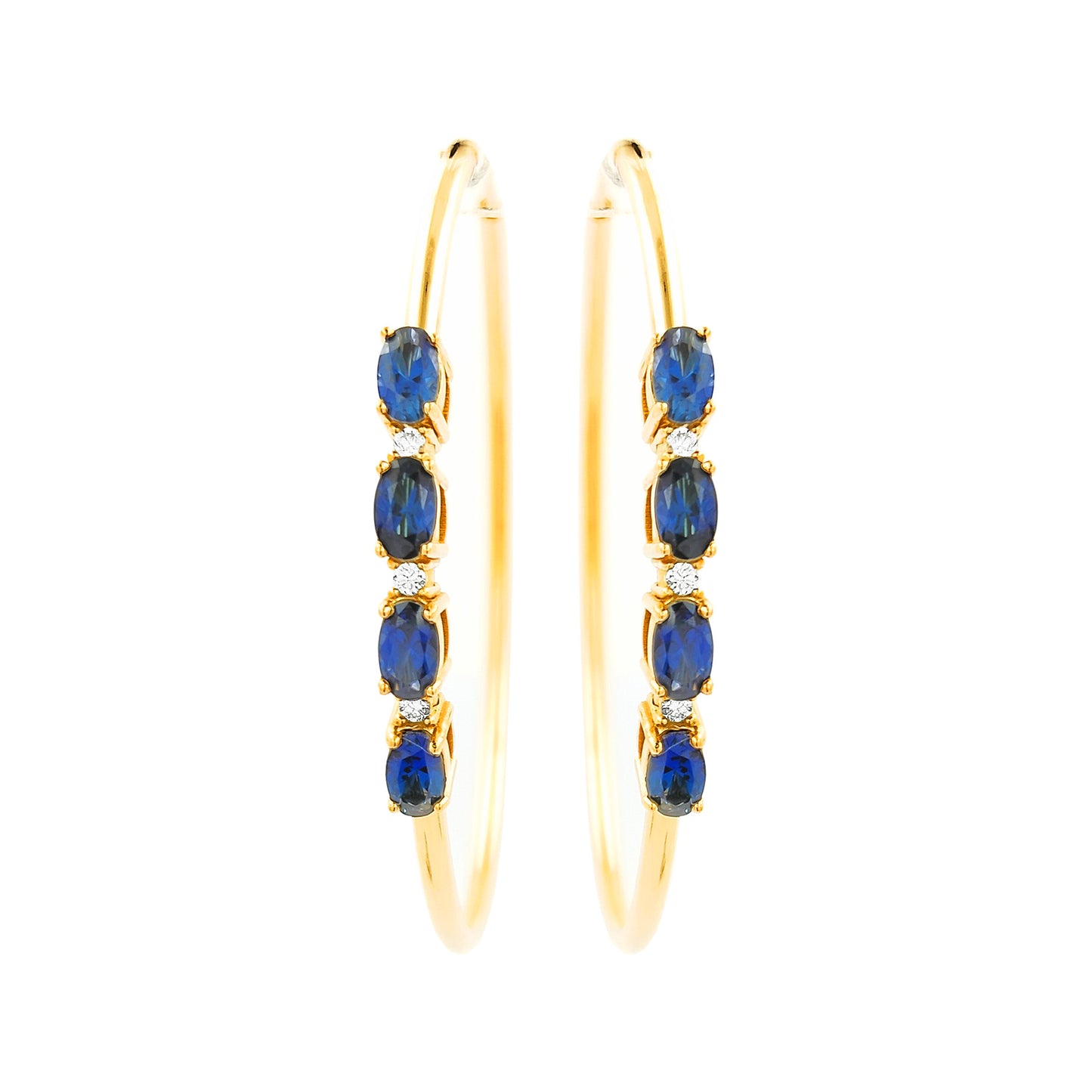 50MM Sapphire Blue Tube Hoop with Diamonds in 14K Gold Plated Silver |Best For Daily/Party Wear | Ideal Gift for All Occasions to loved ones