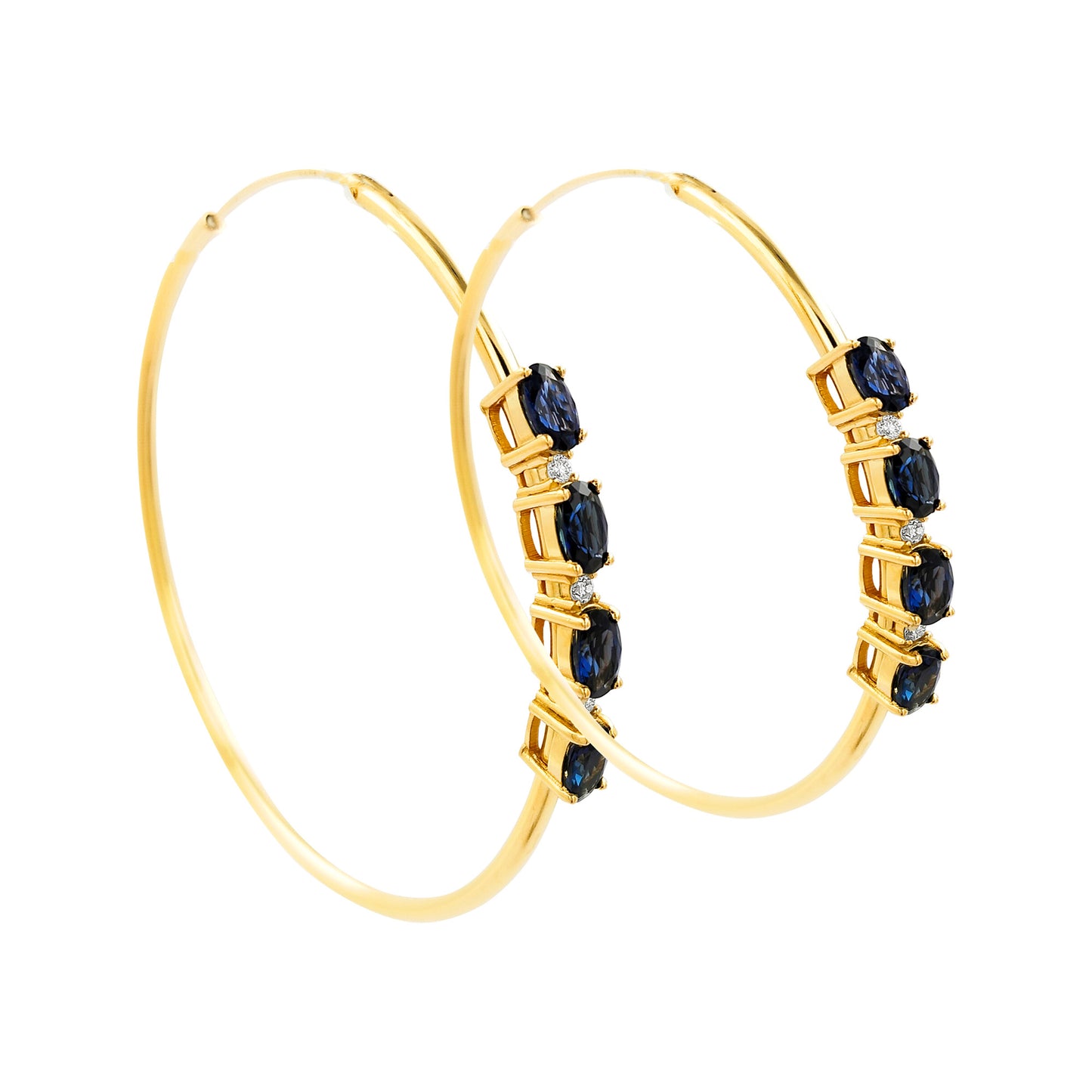 50MM Sapphire Blue Tube Hoop with Diamonds in 14K Gold Plated Silver |Best For Daily/Party Wear | Ideal Gift for All Occasions to loved ones