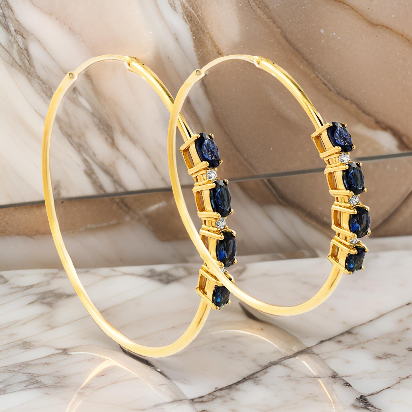 50MM Sapphire Blue Tube Hoop with Diamonds in 14K Gold Plated Silver |Best For Daily/Party Wear | Ideal Gift for All Occasions to loved ones