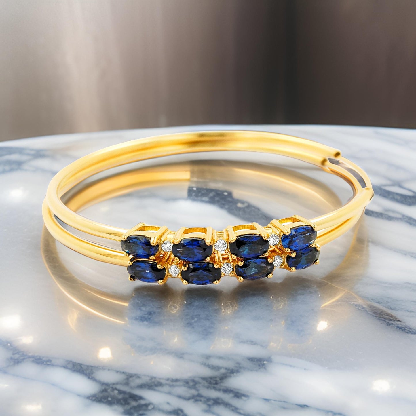 50MM Sapphire Blue Tube Hoop with Diamonds in 14K Gold Plated Silver |Best For Daily/Party Wear | Ideal Gift for All Occasions to loved ones