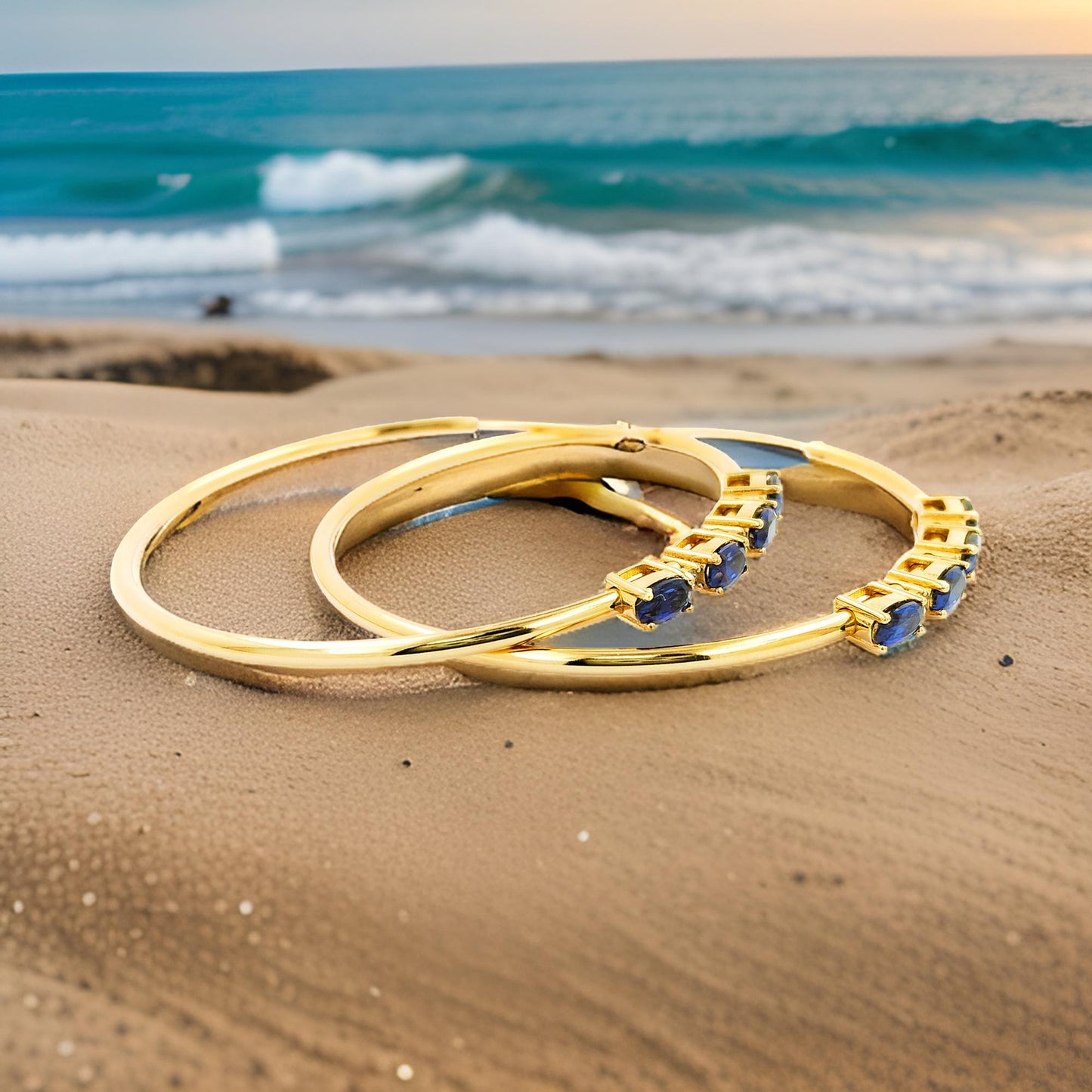 50MM Sapphire Blue Tube Hoop with Diamonds in 14K Gold Plated Silver |Best For Daily/Party Wear | Ideal Gift for All Occasions to loved ones