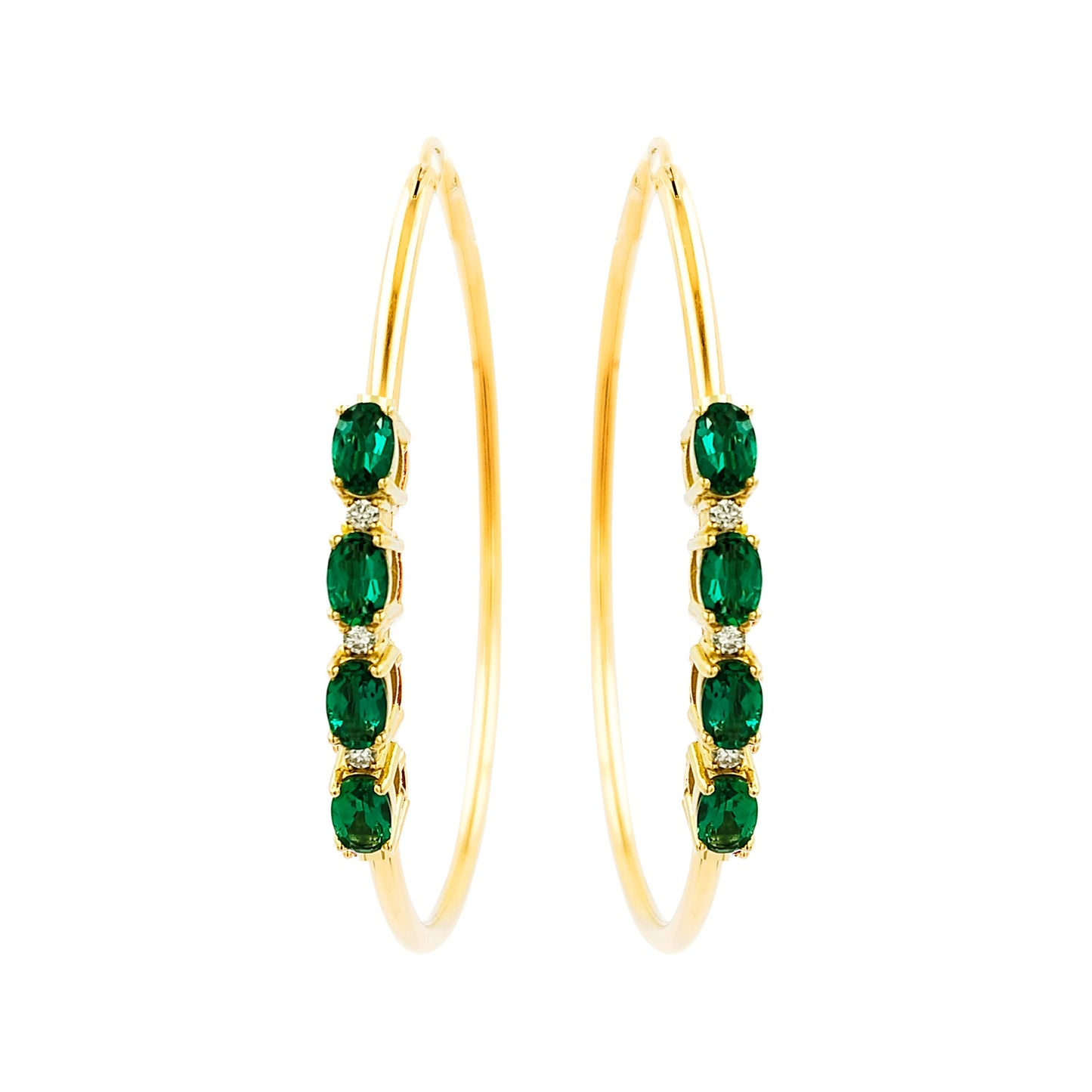 50MM Green Emerald Tube Hoop with Diamonds in 14K Yellow Gold Plated Silver | Perfect For Daily/Party Wear | Ideal Gift for All Occasions
