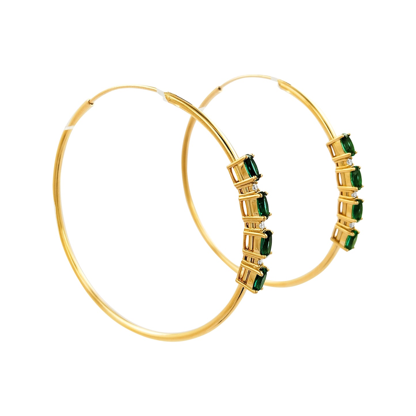 50MM Green Emerald Tube Hoop with Diamonds in 14K Yellow Gold Plated Silver | Perfect For Daily/Party Wear | Ideal Gift for All Occasions