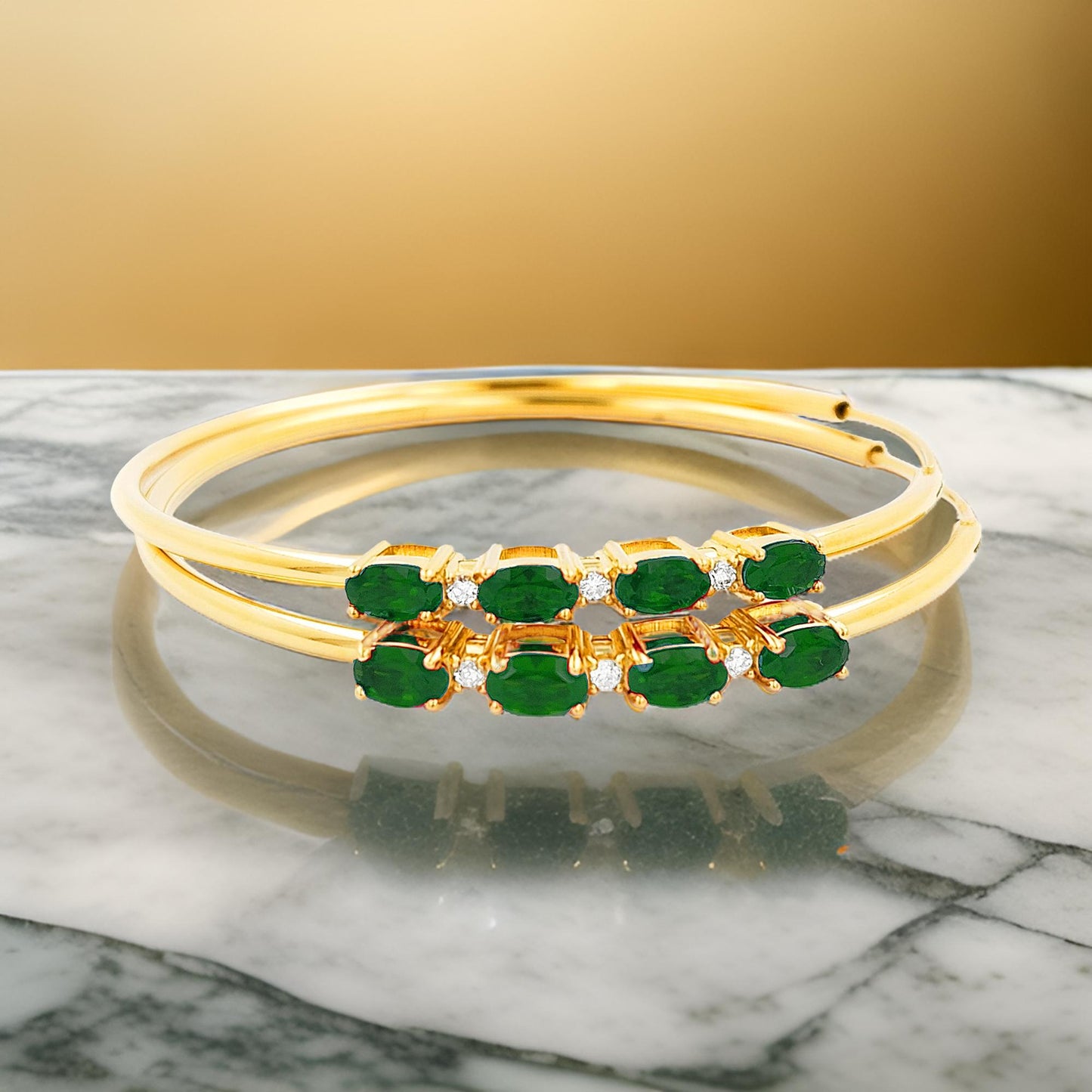 50MM Green Emerald Tube Hoop with Diamonds in 14K Yellow Gold Plated Silver | Perfect For Daily/Party Wear | Ideal Gift for All Occasions