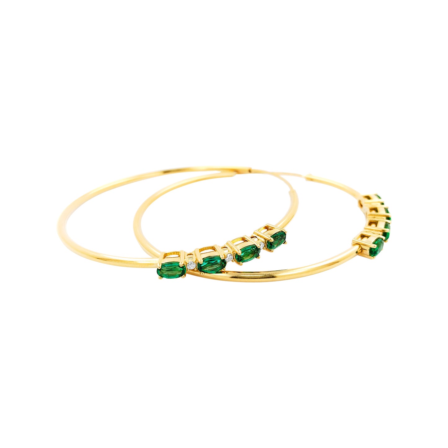 50MM Green Emerald Tube Hoop with Diamonds in 14K Yellow Gold Plated Silver | Perfect For Daily/Party Wear | Ideal Gift for All Occasions