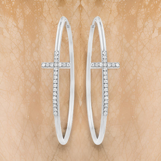 14K Gold Plated Sterling Silver Holy Cross Hoop Earrings with Lab-Grown Diamond