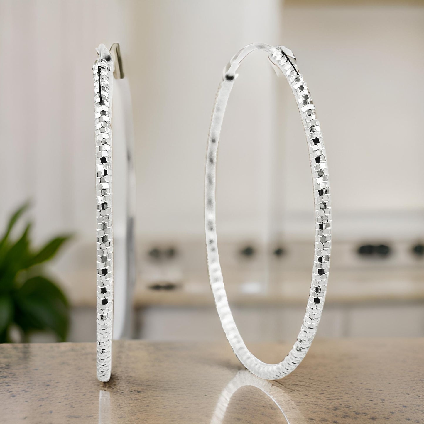 45MM Elegant & Beautiful Pair of Pattern Hoop Earrings in 14K Gold Plated Over Silver |Best for Daily/Party Wear |Ideal Gift for Loved Ones