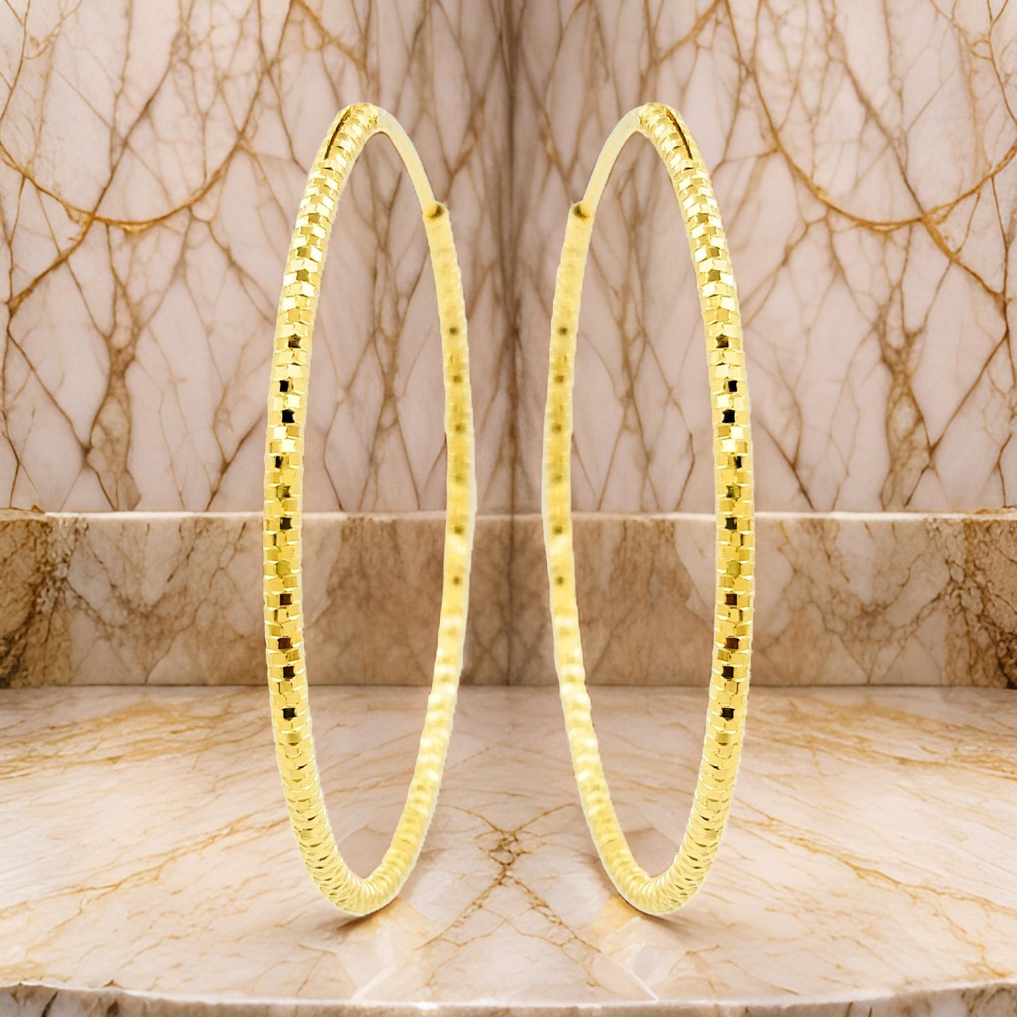 45MM Elegant & Beautiful Pair of Pattern Hoop Earrings in 14K Gold Plated Over Silver |Best for Daily/Party Wear |Ideal Gift for Loved Ones