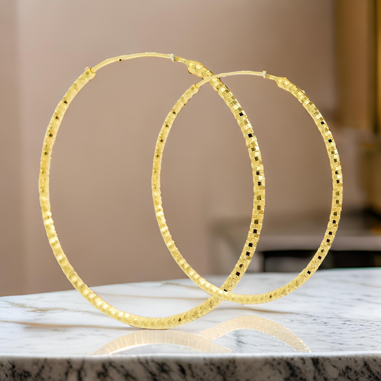 45MM Elegant & Beautiful Pair of Pattern Hoop Earrings in 14K Gold Plated Over Silver |Best for Daily/Party Wear |Ideal Gift for Loved Ones