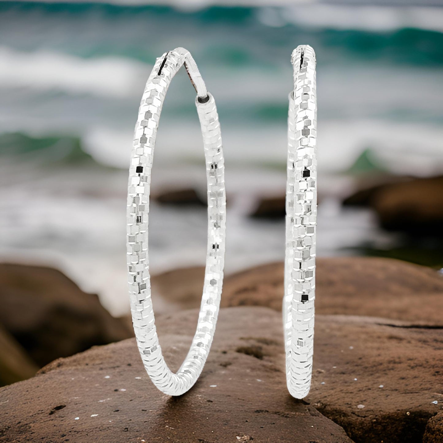 32MM Elegant & Beautiful Pair of Etched Pattern Hoop Earrings in 14K Gold Plated Over Silver |Best for Daily/Party Wear |Gift for Loved Ones