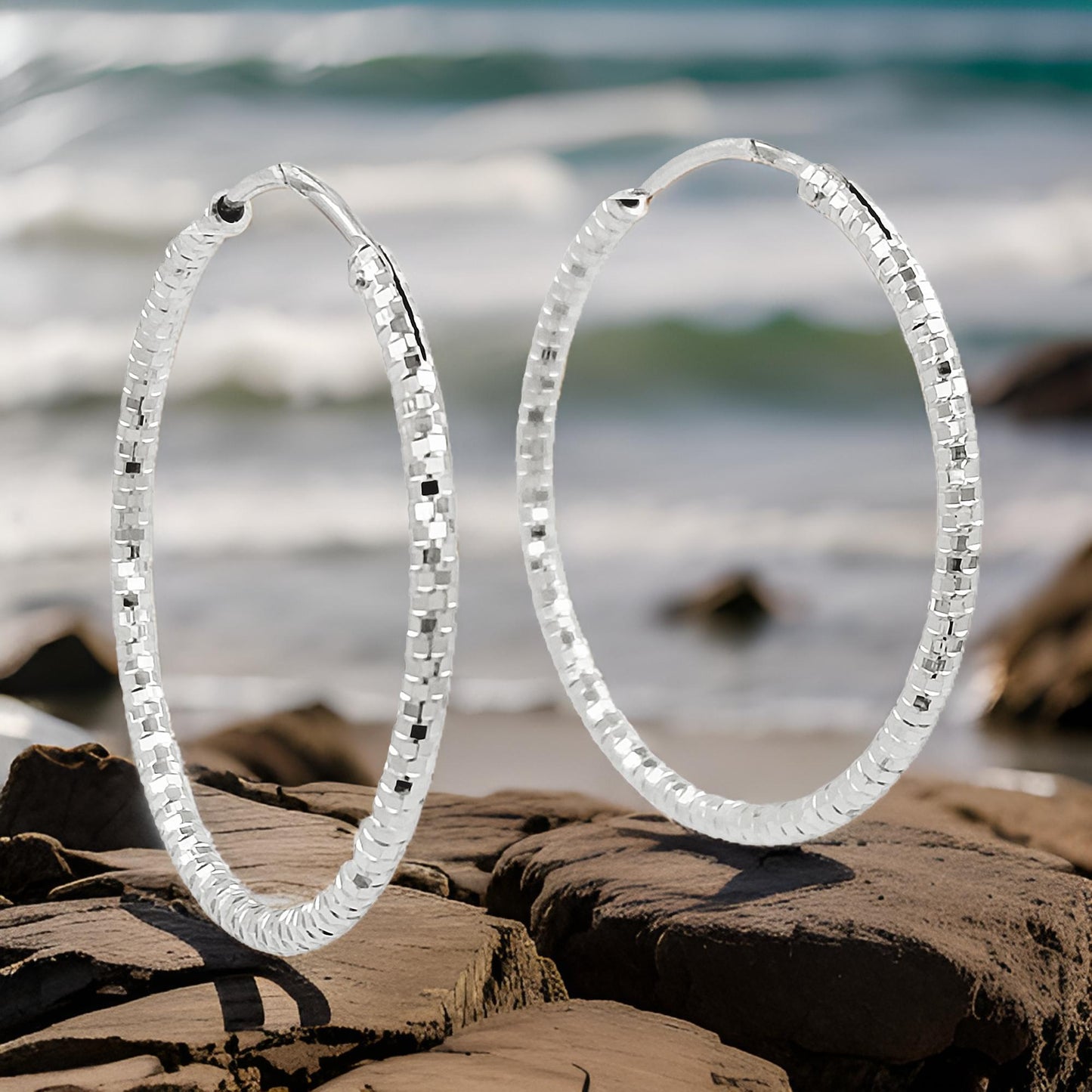 32MM Elegant & Beautiful Pair of Etched Pattern Hoop Earrings in 14K Gold Plated Over Silver |Best for Daily/Party Wear |Gift for Loved Ones