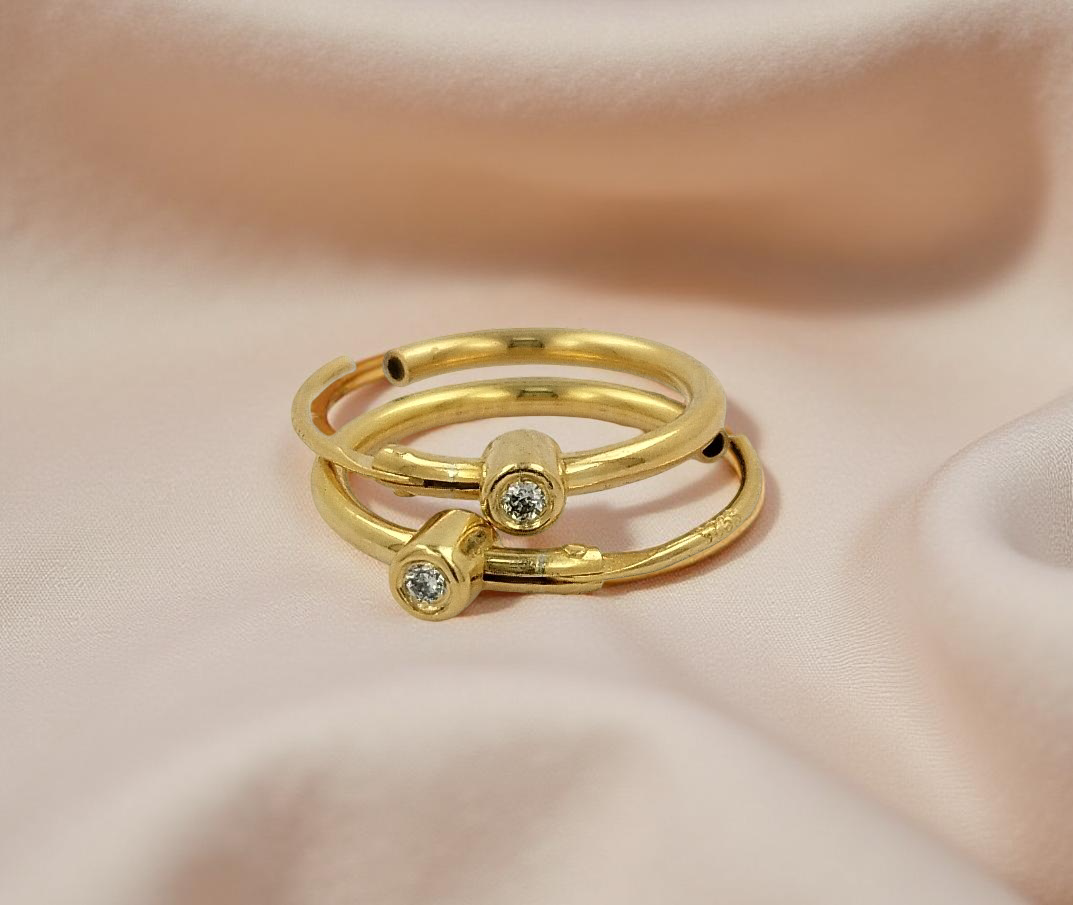 12MM Tube Hoop Earrings with Bezel Set Diamonds in 14K Gold Plated Silver | Best for All Wear | Ideal Gift for Loved Ones |Gift For Her