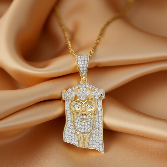 2 Inch Jesus Face Pendant in Moissanite with 14K Yellow Gold Plated Silver |Religious Gift |Gift For Parents |Hip Hop Style|Christmas Gift
