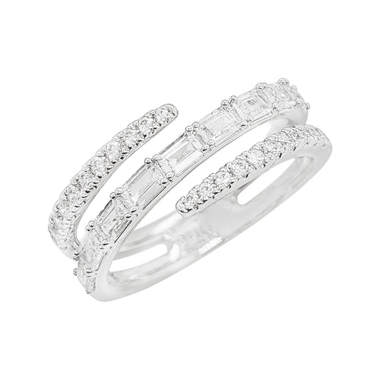 14k Gold Plated Silver Wrap Ring Lab Grown Emerald and Round Diamond 1CTW Spiral Bypass Coil Statement Jewelry Unique Stackable Wedding Band