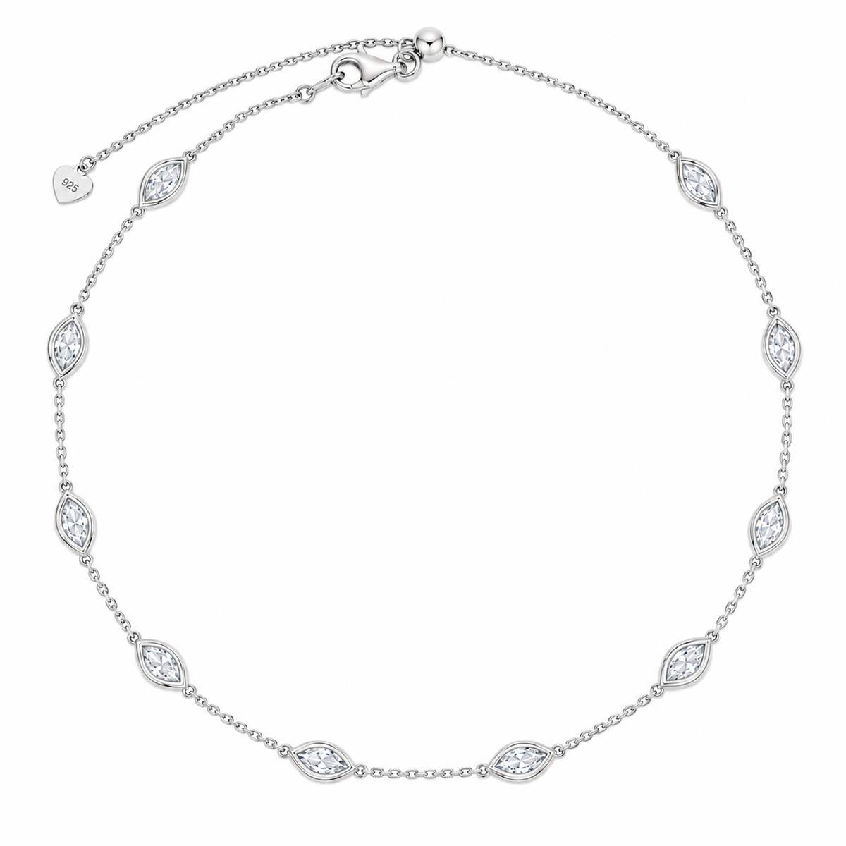 14K White Gold-Plated Silver Necklace, 1.80 CTW Lab Grown Marquise Diamonds, Dainty Minimalist Fine Jewelry for Her