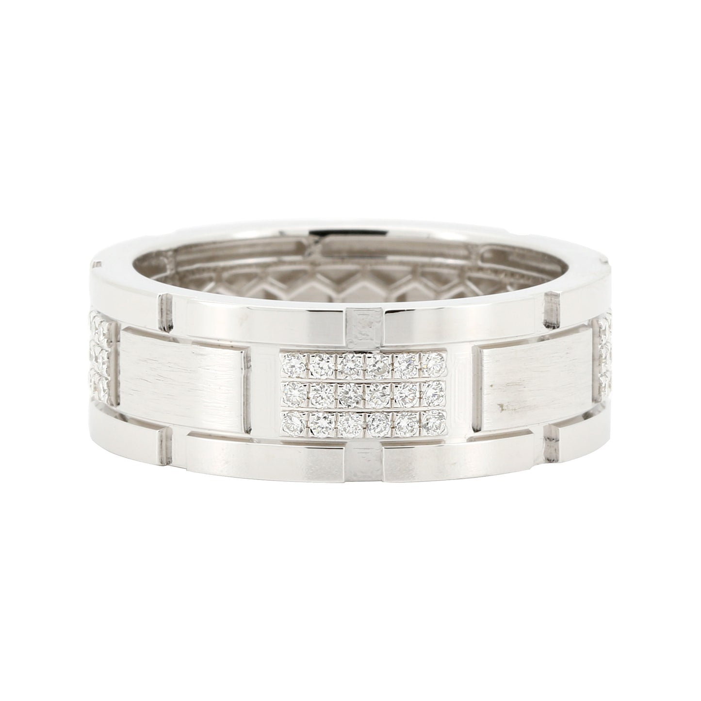 Men's Geometric Band Ring, 14K Gold Plated Sterling Silver, Lab Diamond Eternity Band, CNC Finish, Modern Wedding Gift