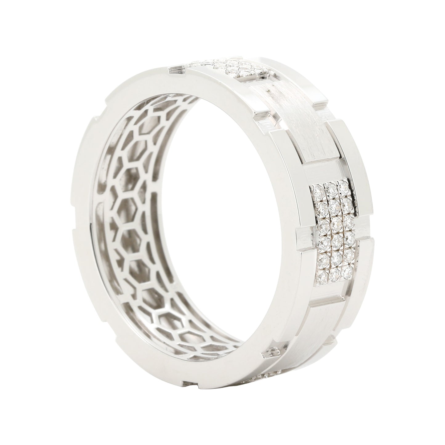 Men's Geometric Band Ring, 14K Gold Plated Sterling Silver, Lab Diamond Eternity Band, CNC Finish, Modern Wedding Gift