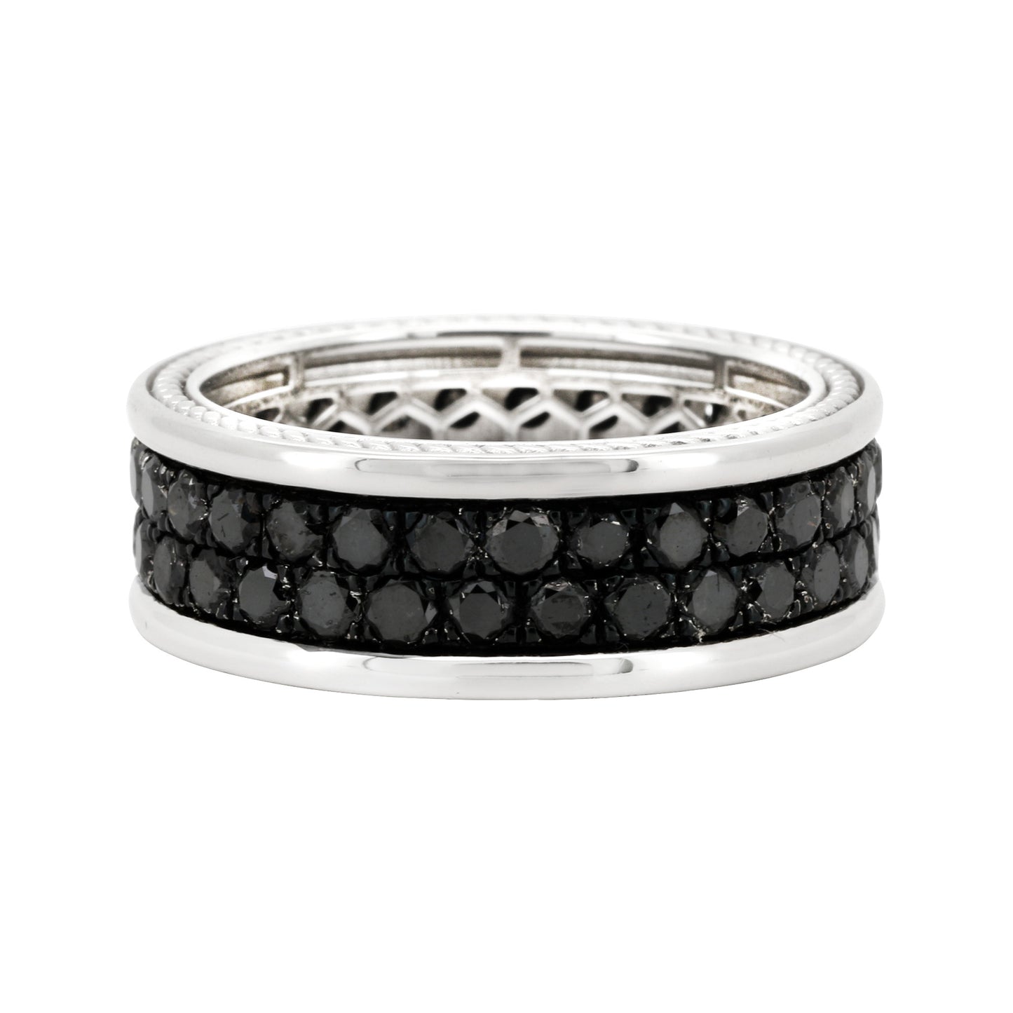 Men's 14K Gold Plated Silver Geometric Band | 8mm Width CNC Cut design | Natural Black Diamond Wedding Band for Him