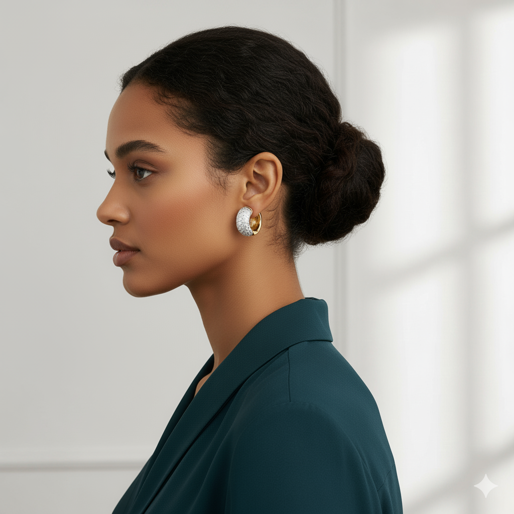 Pave Moissanite Huggie Hoops | 14K Gold Plated Silver Earrings | Choose Your Size: 14.5MM or 16MM | Diamond Alternative Gift