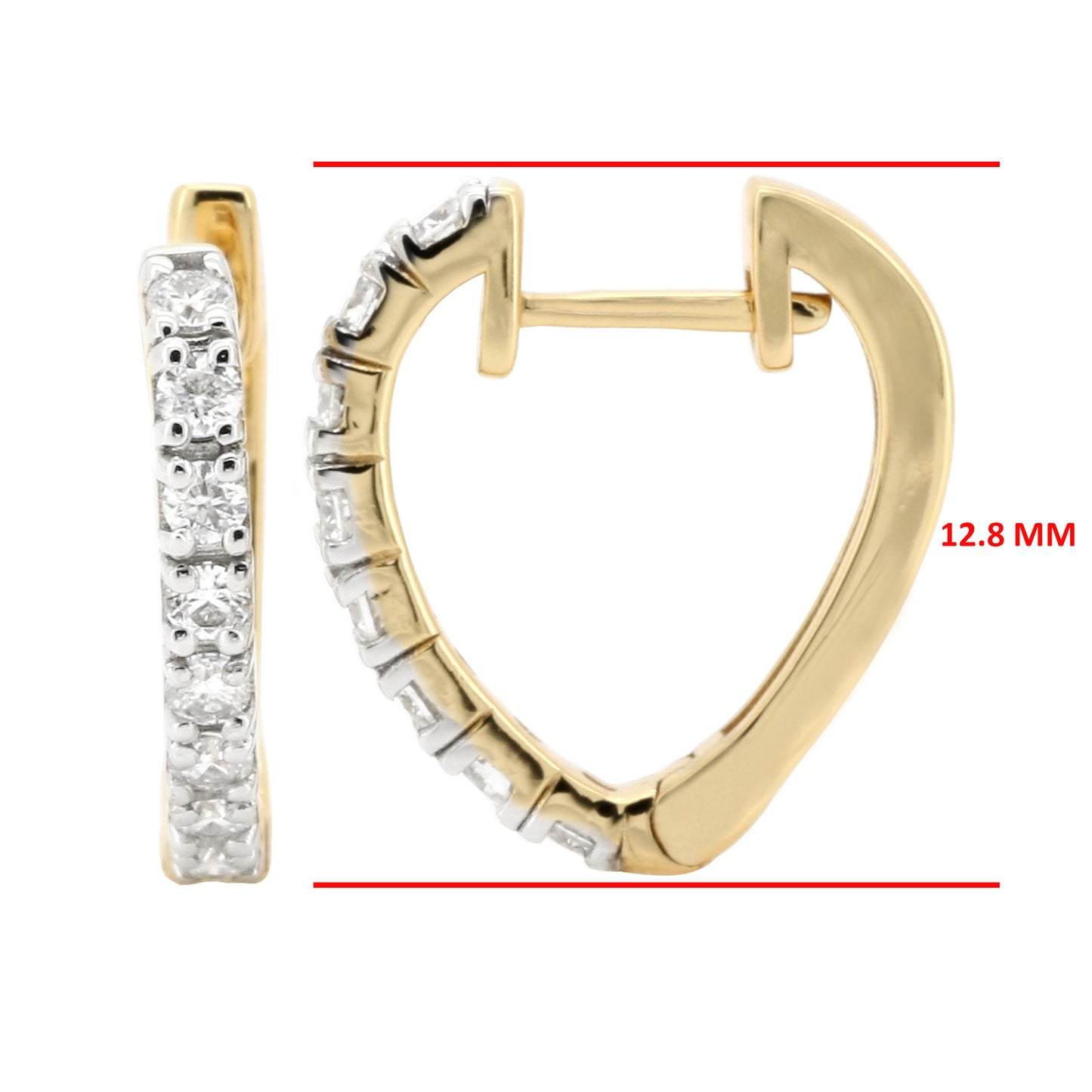 14K Gold Plated Moissanite Diamond Heart Huggie Hoops, 12.8MM Pave Set Dainty Earrings, 1/5 CTW Sterling Silver