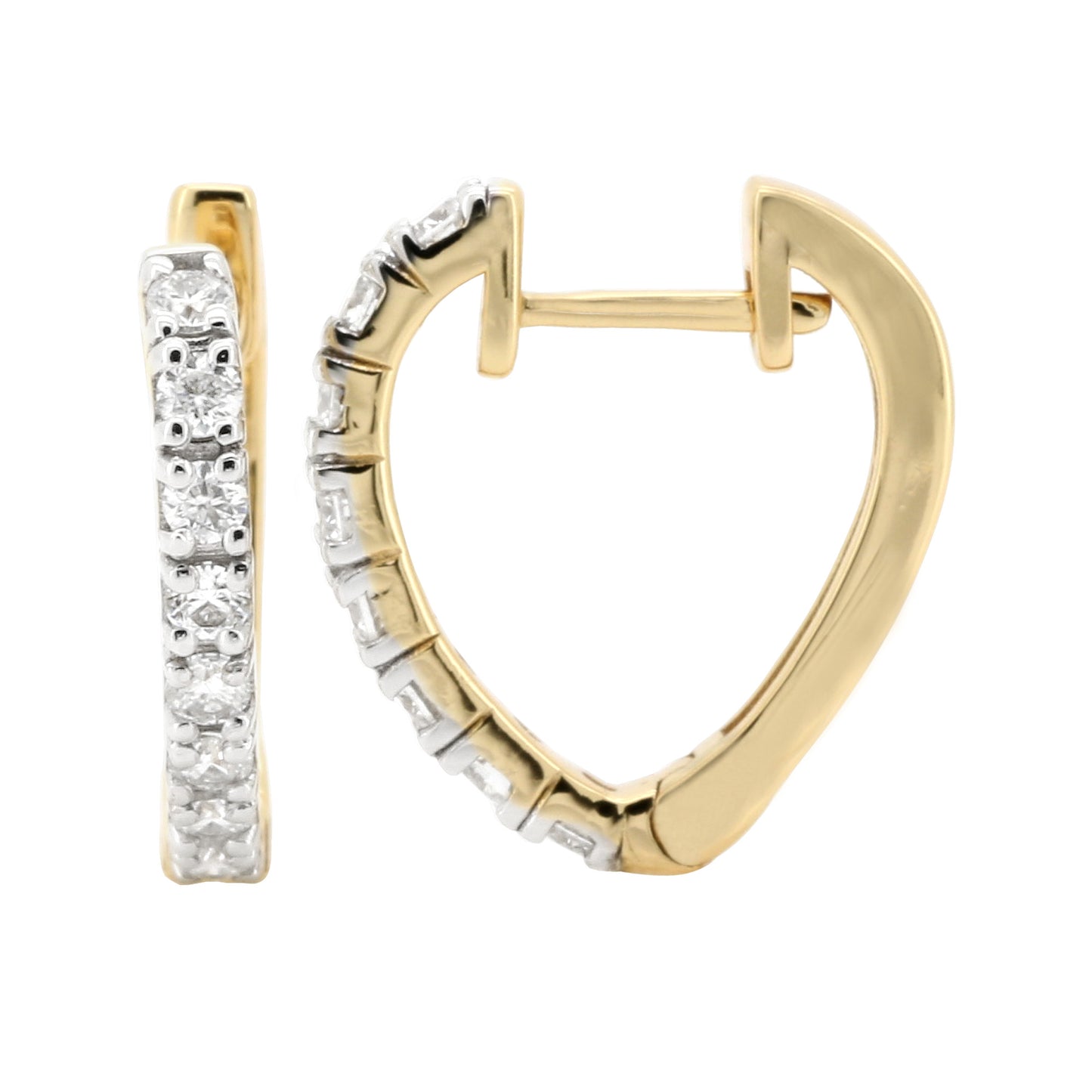 14K Gold Plated Moissanite Diamond Heart Huggie Hoops, 12.8MM Pave Set Dainty Earrings, 1/5 CTW Sterling Silver