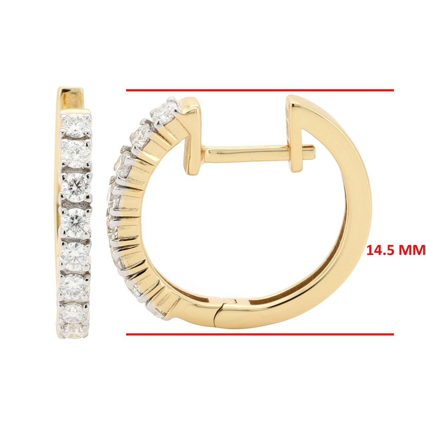 14K Gold Plated Moissanite Huggie Hoops | 14.5mm Sterling Silver Clicker Diamond Earrings | Dainty Everyday Jewelry Gift