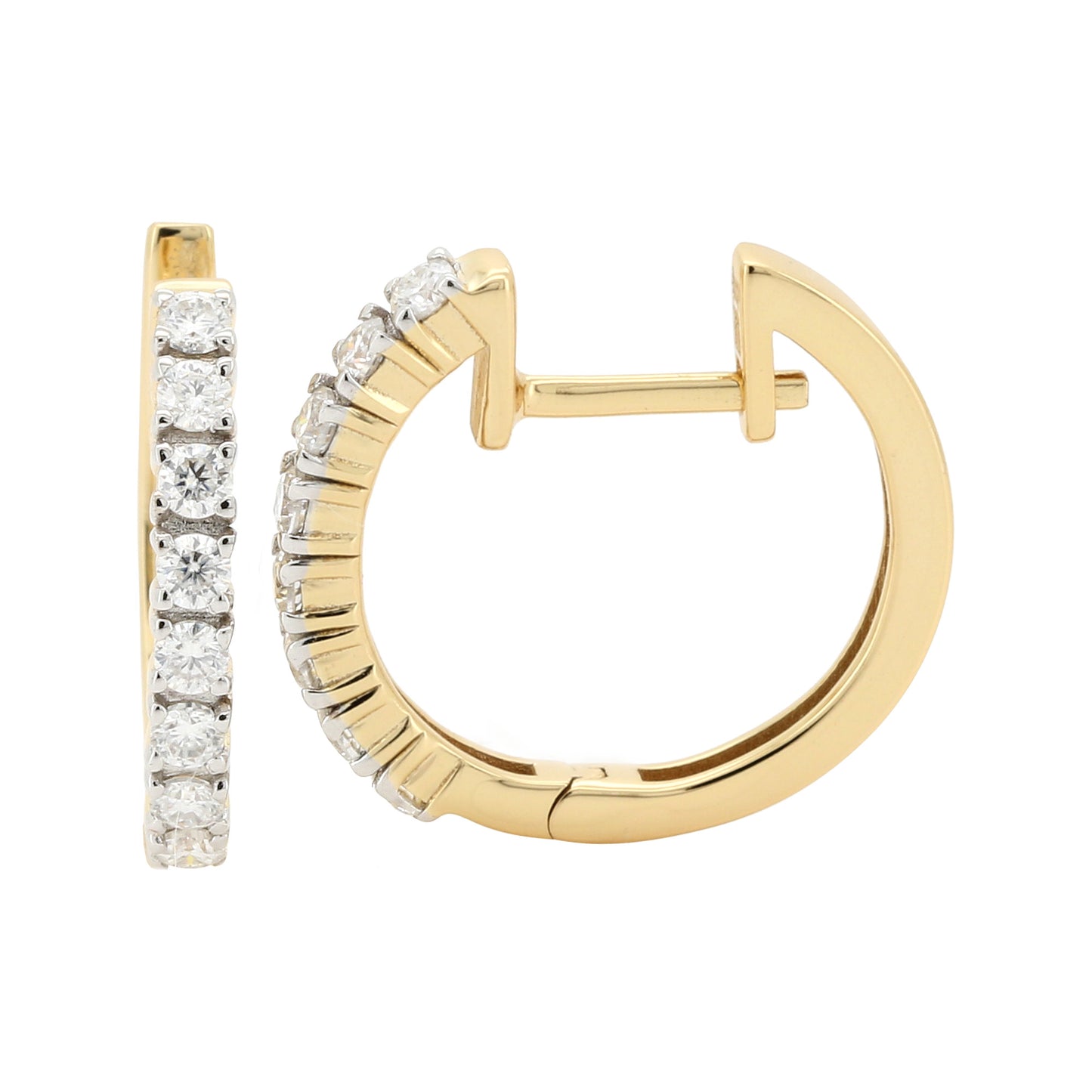 14K Gold Plated Moissanite Huggie Hoops | 14.5mm Sterling Silver Clicker Diamond Earrings | Dainty Everyday Jewelry Gift