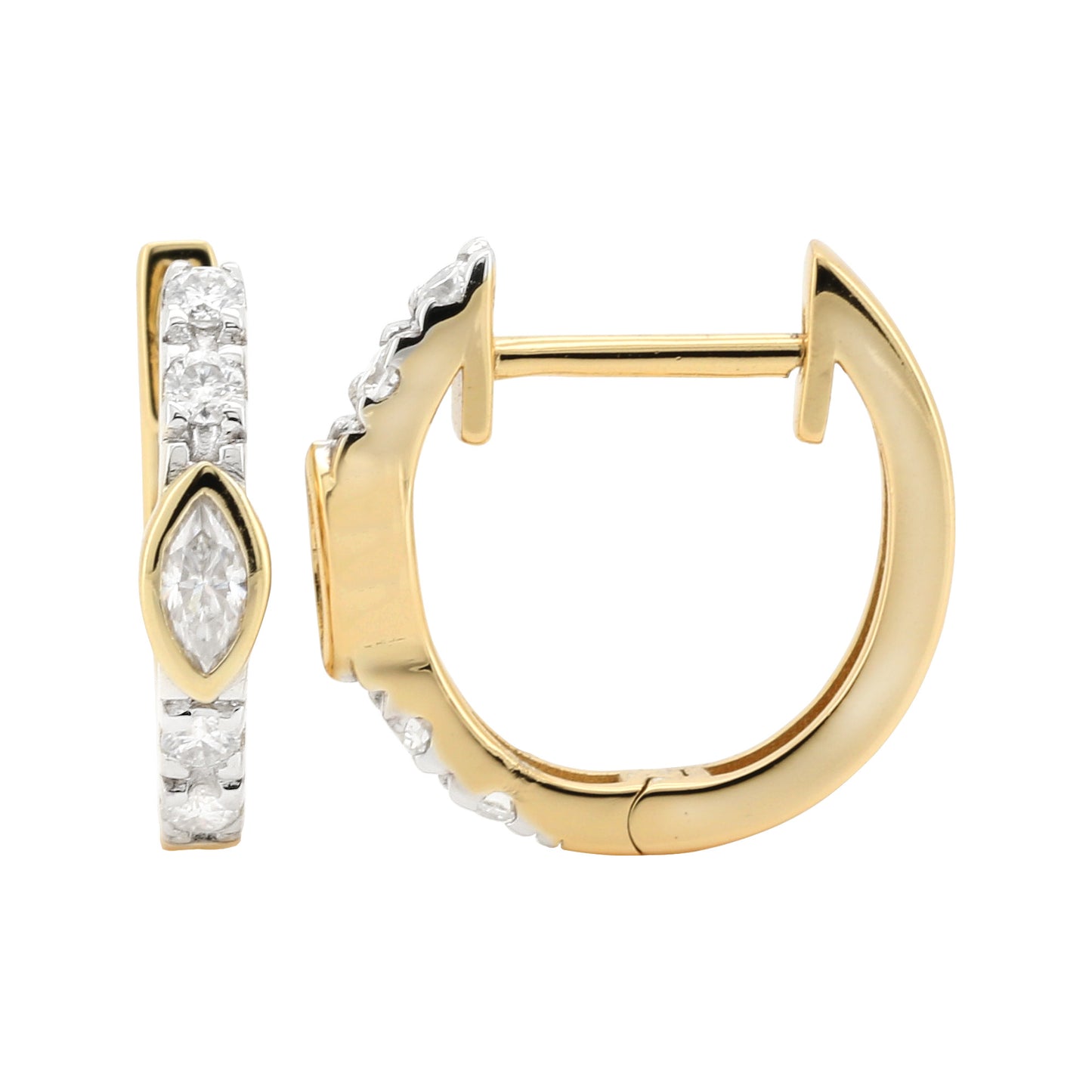 14K Gold Plated Silver Marquise Diamond Huggie Hoop Earrings Delicate Bezel & Pave Set Minimalist 13mm Cartilage Earrings Gift for Her