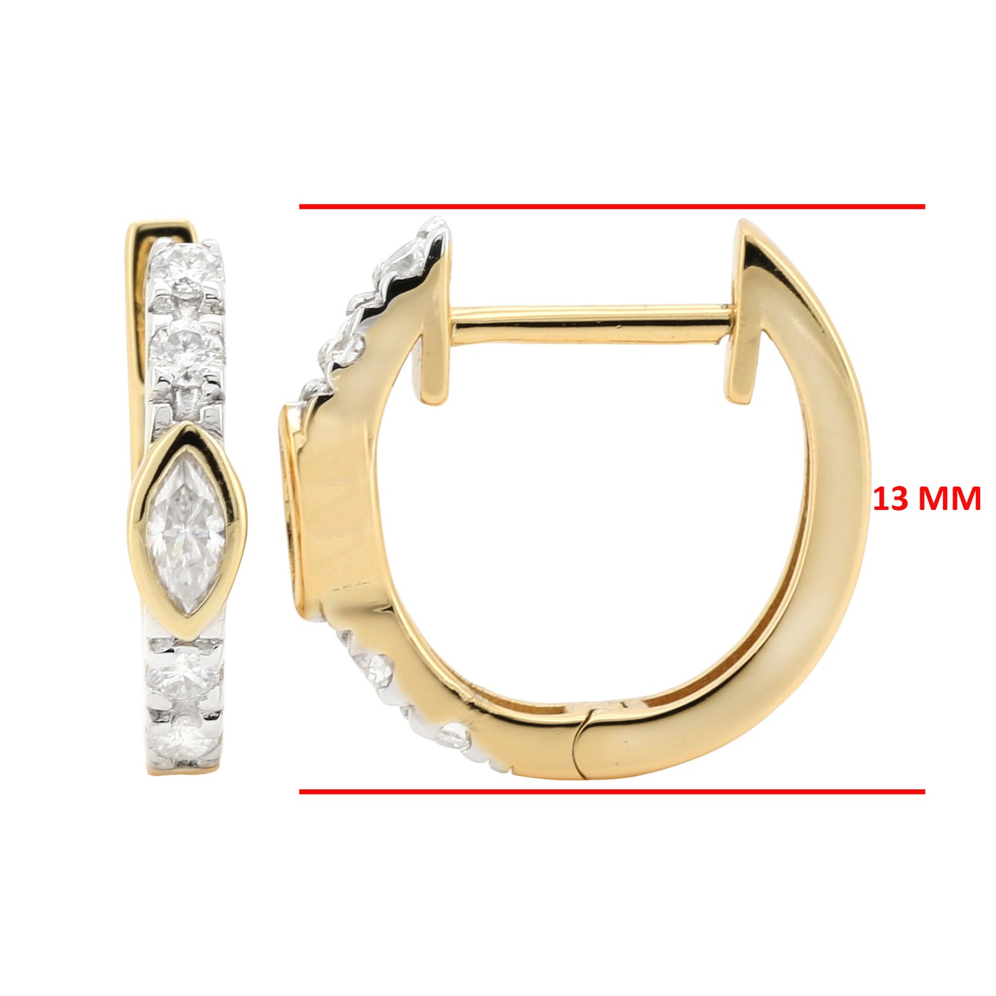 14K Gold Plated Silver Marquise Diamond Huggie Hoop Earrings Delicate Bezel & Pave Set Minimalist 13mm Cartilage Earrings Gift for Her