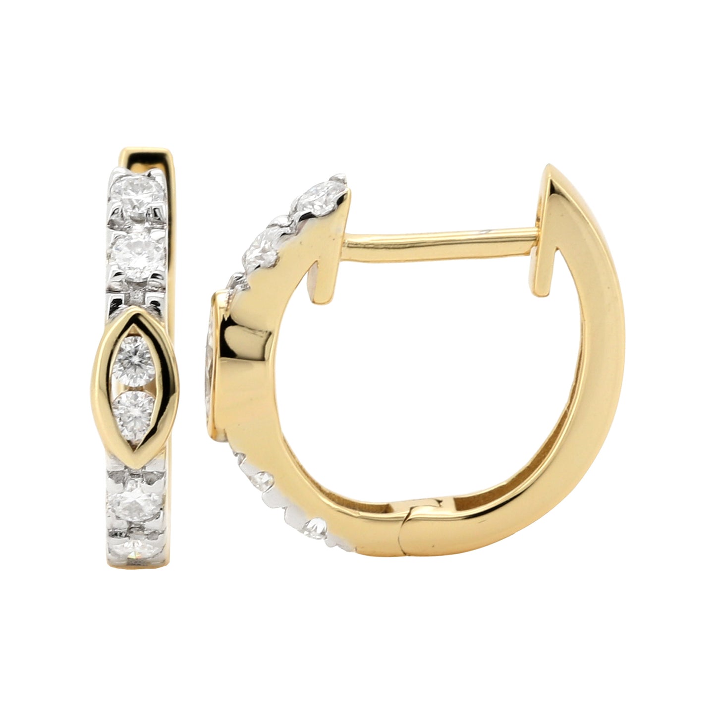 Dainty 14K Gold Plated Moissanite Huggie Hoop Earrings | Diamond Accent Pave Set Huggies | 13mm Small Hoops for Women, Silver Gift