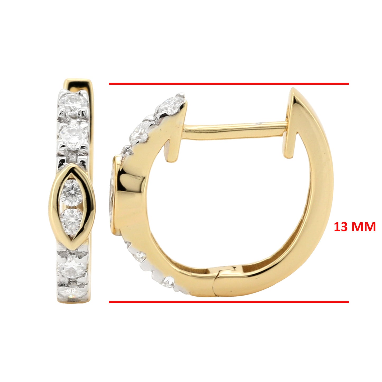 Dainty 14K Gold Plated Moissanite Huggie Hoop Earrings | Diamond Accent Pave Set Huggies | 13mm Small Hoops for Women, Silver Gift