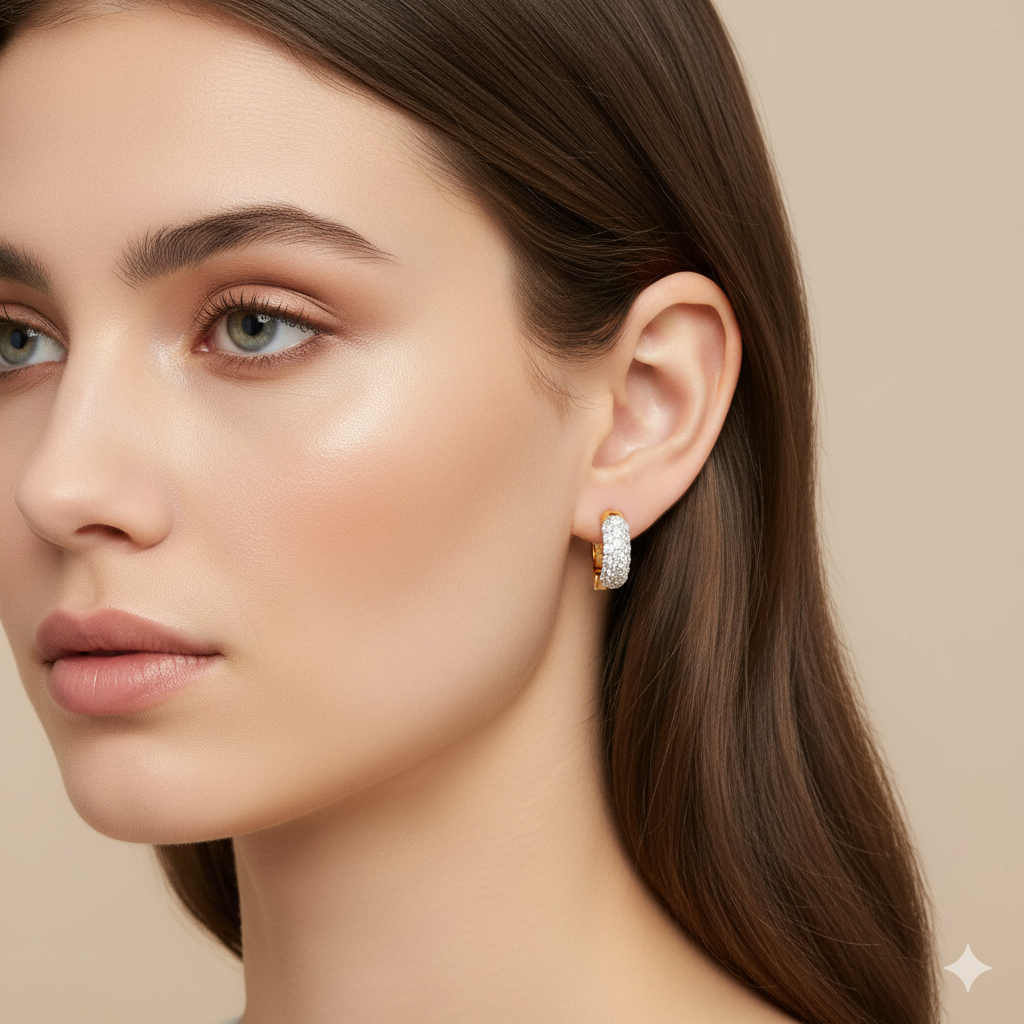 14K Gold Plated Silver Huggie Earrings, Pave Moissanite Diamond (2/5CTW) Hoop Earrings, 11.5mm Dainty Gold Huggies, Brilliant Cut