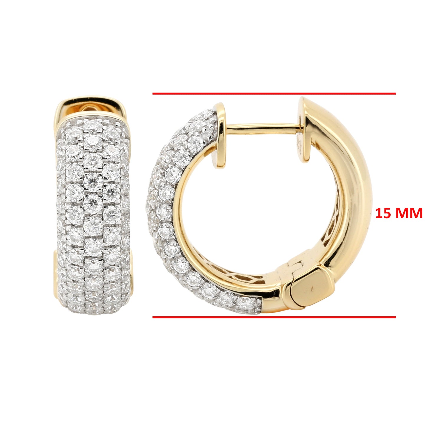 14K Gold Plated Silver Huggie Earrings, Pave Moissanite Diamond Hoops, 15MM Brilliant Cut Dainty Everyday Earrings, Gift for Her