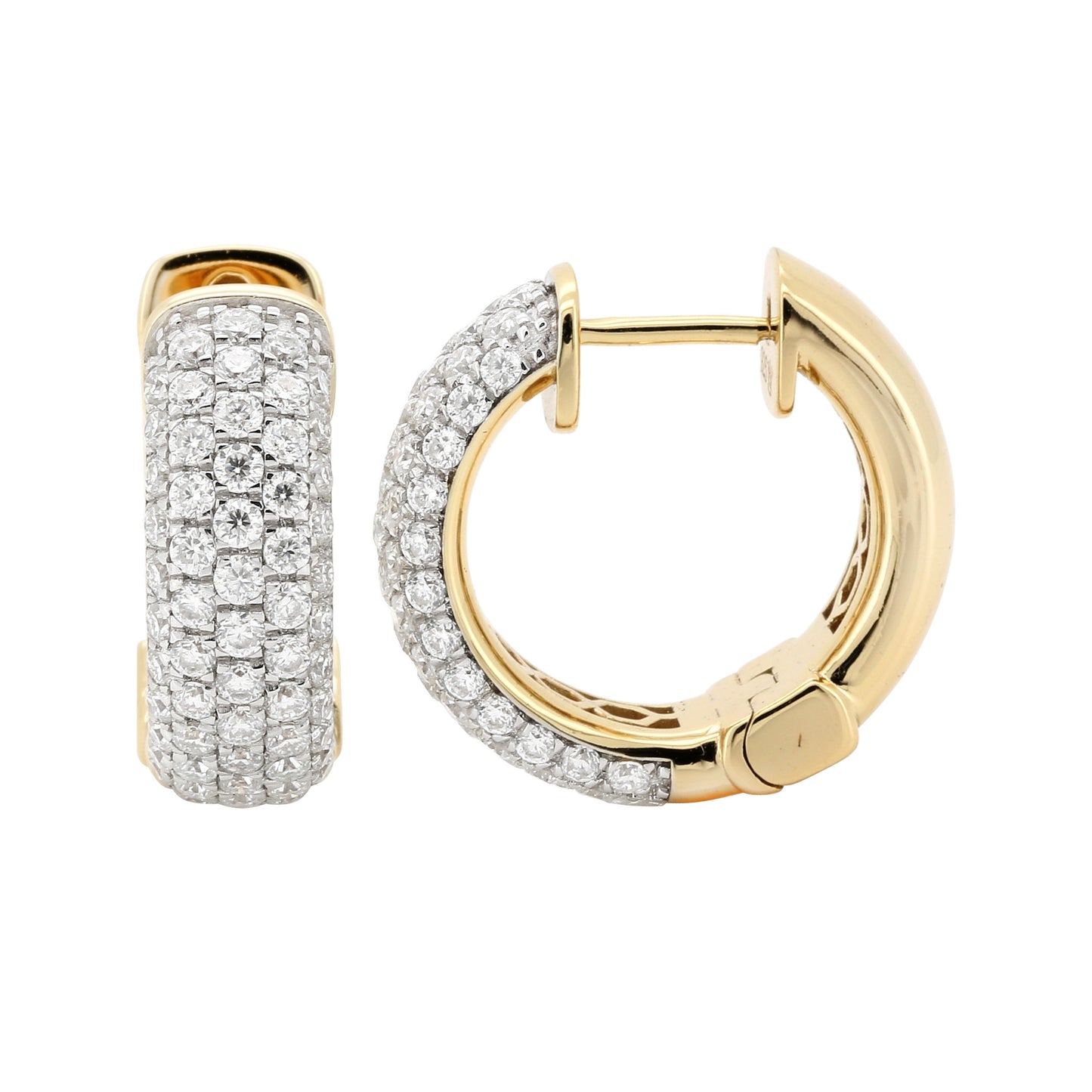 14K Gold Plated Silver Huggie Earrings, Pave Moissanite Diamond Hoops, 15MM Brilliant Cut Dainty Everyday Earrings, Gift for Her